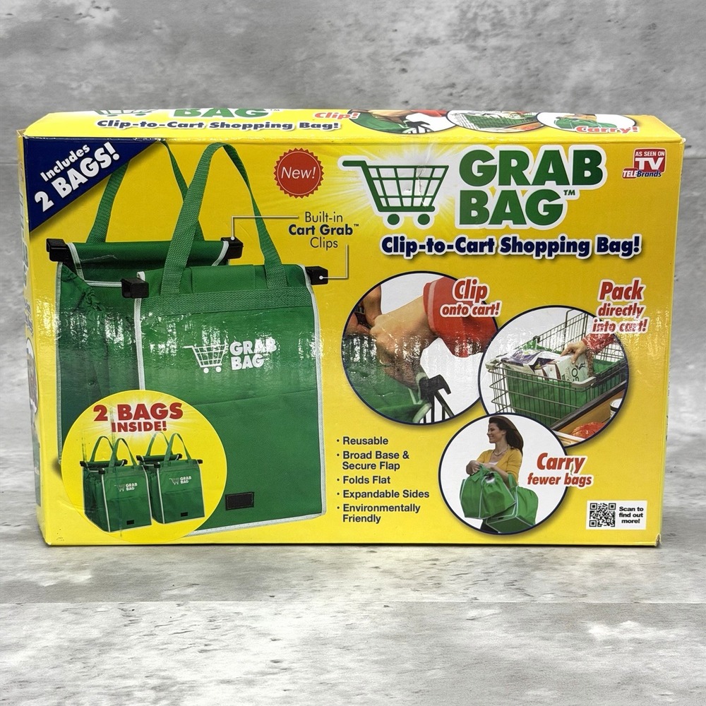 Grab Bag Set of 2 Reusable Shopping Bags Clip to Cart Grocery Pack and Carry